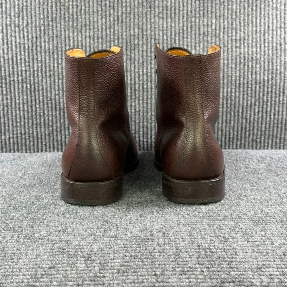 Octobre Editions Mens 45 Brown Pebble Grain Leather Lace Up Apron Toe Boots
